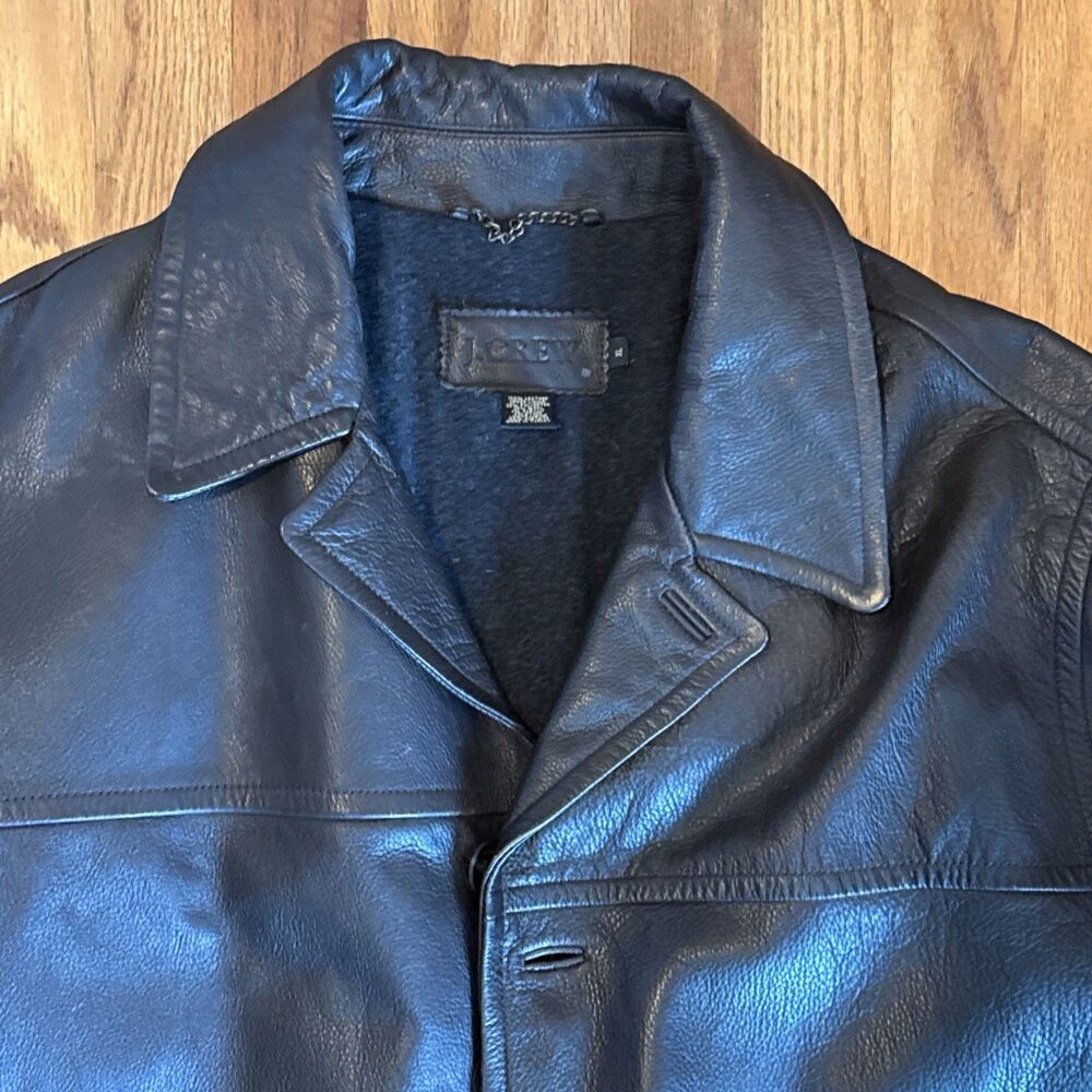 J. Crew Vintage Brown Wool Blanket Lined 100% Leather Jacket Coat Size XL
